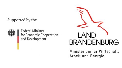 The picture shows the logos of the German Federal Ministry for Economic Cooperation and Development (BMZ) and the Ministry for Economic Affairs, Energy, Climate Protection and Europe, State of Brandenburg