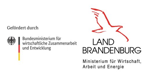 The picture shows the logos of the German Federal Ministry for Economic Cooperation and Development (BMZ) and the Ministry for Economic Affairs, Energy, Climate Protection and Europe, State of Brandenburg